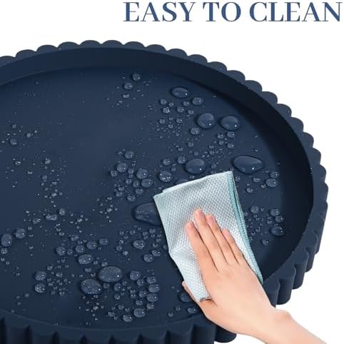 Round Bathroom Tray Perfume Organizer Coffee Table Decor, 9" Dark Blue