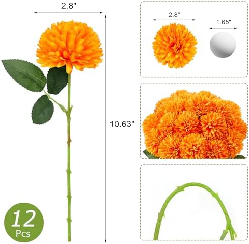 SITUMEIZI 12 Pcs Orange Artificial Chrysanthemum Flowers, Fake Mums