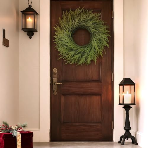 26" Artificial Norfolk Pine Wreath, Christmas Greenery for Front Door Decor