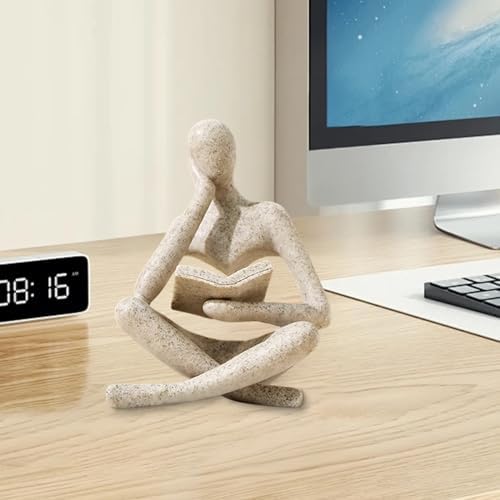 UTTCMK Bookshelf Decor Thinker Statue - Abstract Art Reading Thinker Sculpture Figurine Aesthetic, Modern Home