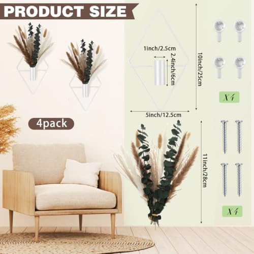 Jexine 2 Pcs Hanging Artificial Planters Wall Decor, White, Pampas