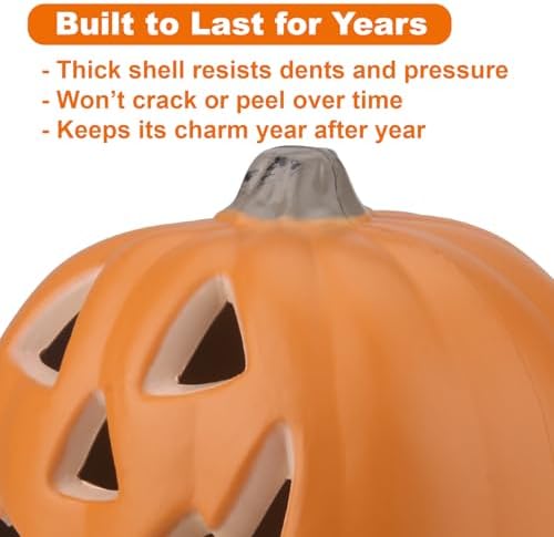 9" Jack-o'-Lantern - Halloween Light Up Pumpkin Lantern with ETL Certified Cord and 2 Safety Fuse - Indoor Outdoor JackoLantern Decoration for Halloween Party Home Décor - Round Lightened Pumpkin