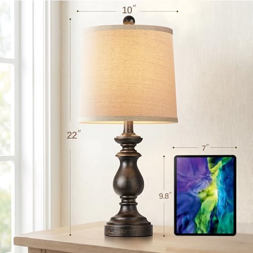 PARTPHONER Traditional Table Lamp Set of 2, Rustic Farmhouse Table Lamps for Living Room Bedroom, 22" Bedside Desk