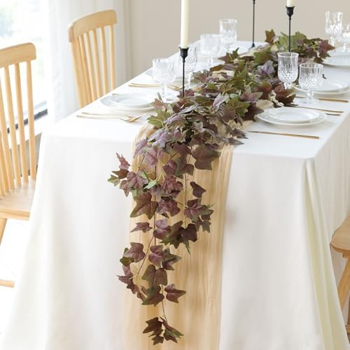 Mizii 2 Strands Artificial Vines Ivy Garland 74" Fake Vine with Silk Green Leaves Faux Hanging Plants Greenery Decoration for Bedroom Home Wall Party Wedding Arch Apartment Room Decor (Purple Green)