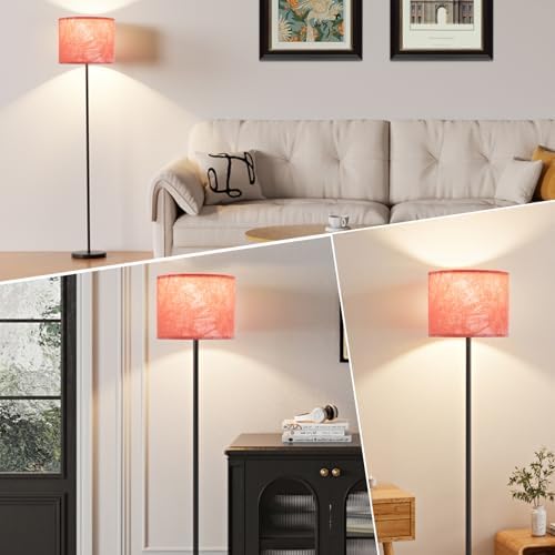 Ambimall 60'' Modern Floor Lamp with Shade, Tall Lamps for Living Room, Bedroom, Office, Dining Room, Hand-Dyed Pink