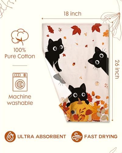 Miss Adola Fall Flour Sack Kitchen Towels Set of 2, Pumpkin Cats