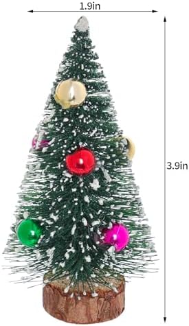 Yookat 12Pcs Mini Christmas Trees Bottle Brush Trees Small Sisal Trees Mini Pine Trees with Wood Base Small Bottle Brush Trees for Christmas Winter Decoration (Green)