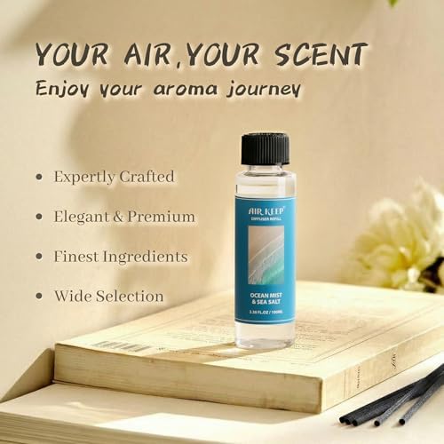 Airkeep Reed Diffuser Set,1.69 fl oz (100 ml) - Ocean Mist&Sea Salt Oil Diffusers with 8 Reed Sticks,Home Fragrance