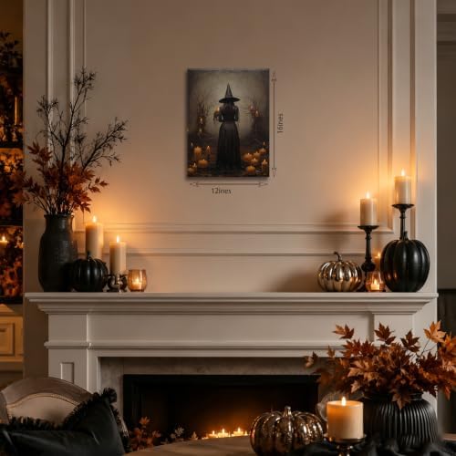 ILLBDR Halloween Gothic Witch in Forest Canvas Wall Art 12x16 inch