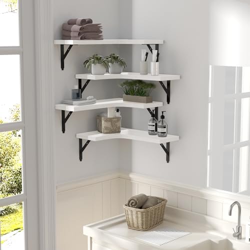 ROMGUAR CRAFT Corner Floating Shelves Wall Mounted Set of 4, White