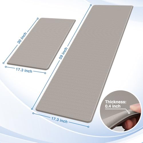 StepRite Kitchen Mats for Floor, 2-Piece Anti-Fatigue Kitchen Rugs, Khaki