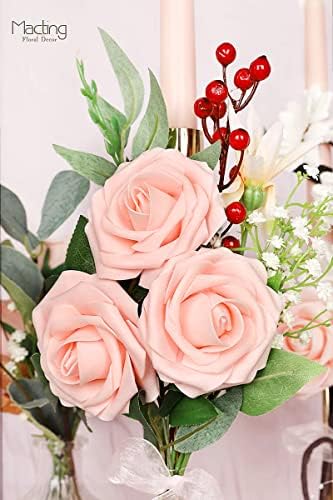 30PCS Blush Pink Artificial Roses with Stems, Real Touch Foam Flowers
