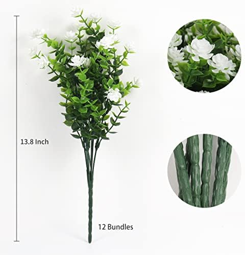 RECUTMS 12 Bundles Artificial Outdoor Plants,Artificial Greenery for Flower