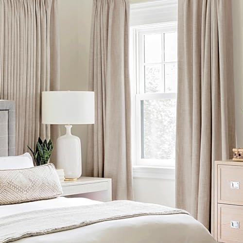MIULEE 100% Blackout Linen Curtains for Bedroom 52x120 Inches Natural Beige