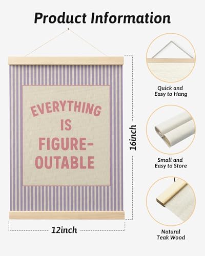 FGFK Everything Is Figureoutable Positive Affirmations Wall Art Poster Hanger Frame, Preppy Pink and Purple