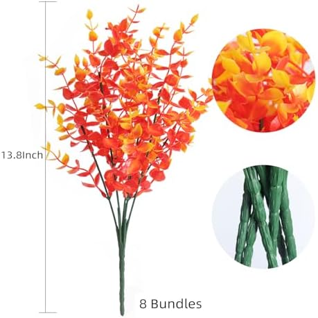 RECUTMS 8Pcs Artificial Outdoor Fall Mums Artificial Gold Eucalyptus Stems