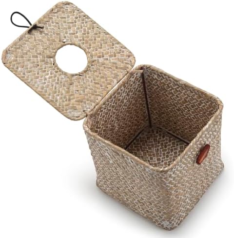 Seagrass Square Tissue Box Cover Woven Napkin Holder Decorative / Whitewash / 5.5 x 5.5 x 5.5