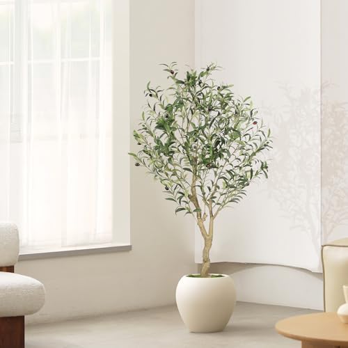 LYERSE Faux Olive Tree 4ft with Large Olive Branches and Lifelike Leaves