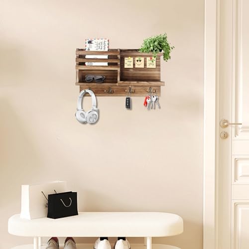 Solid Wood Key and Mail Organizer / Burnt Brown