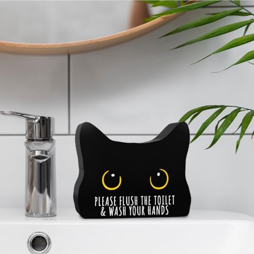 Black Cat Decor Cat Bathroom Decor Please Flush the Toilet Wash Your Hands Funny Bathroom Acrylic Decors Sign Cat for Home Bathrooms Cats Lover Gifts For Women Men Christmas