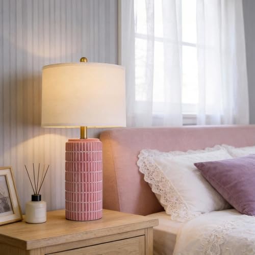 PoKat 23" Ceramic Table Lamps for Living Room, Farmhouse Bedside Lamps Set of 2 for Bedroom, Rustic Nightstand Lamps