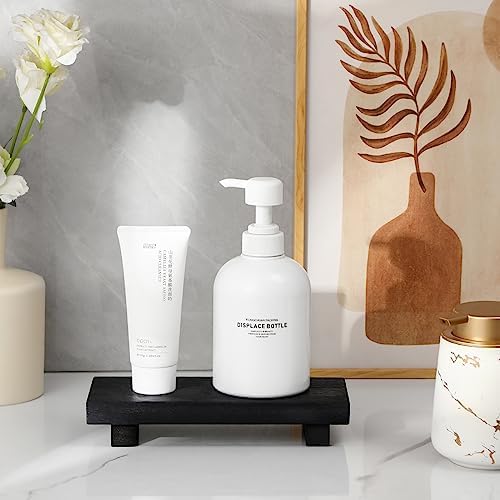 Small Wood Tray Pedestal Stand Farmhouse Bathroom Decor Decorative Wooden / Black / 8.7 x 3.6 x 1.6