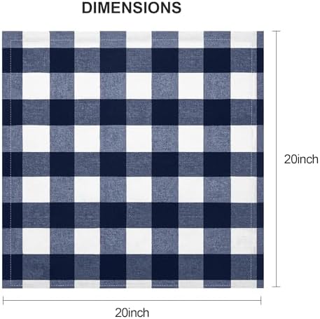 Cotton Cloth Napkins Set of 12 Blend Buffalo Plaid Dinner Napkins, 20 x 20 Inch Washable Table Napkins, Checks Cloth Napkins for Restaurant, Party, Wedding, Holiday, Farmhouse, Navy and White