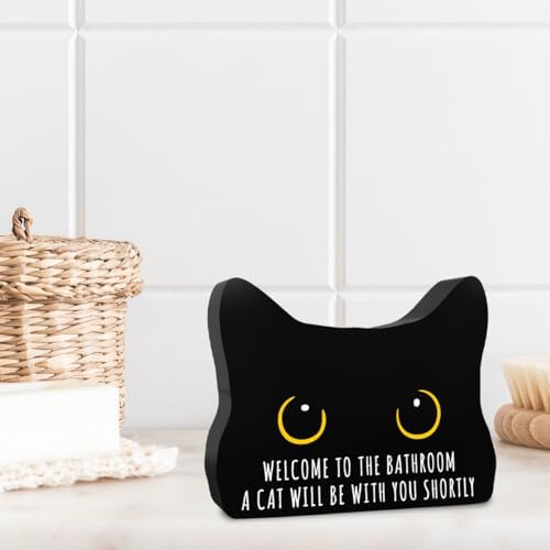Black Cat Decor Cat Bathroom Decor Welcome to the Bathroom a Cat Will be With you Shortly Funny Acrylic Decors Sign for Home Bathrooms Cats Lover Gifts