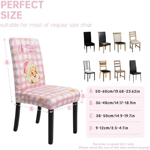 Christmas Chair Cover Set of 6 Santa Snowflake Winter Dining Room Slipcovers Stretch Parsons Chair Seat Protectors Xmas Tree Holiday Decor-6PCS