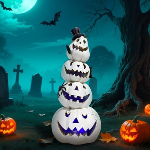 Hodao Halloween Decorations Indoor White Stacked Pumpkin Table Decor