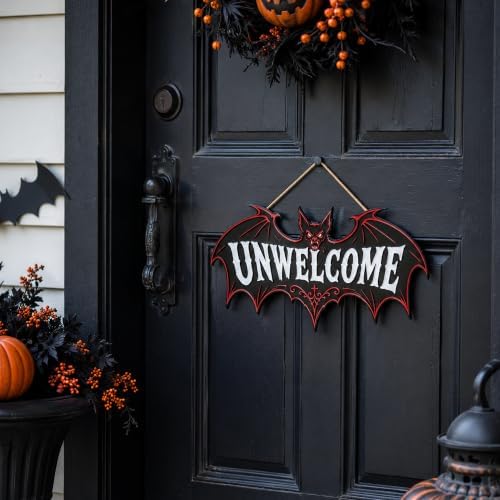 Halloween Decorations - Funny Gothic Bat Wooden Sign for Front Door