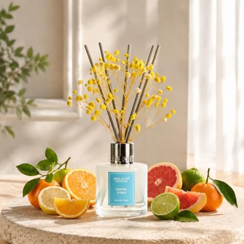 Airkeep Reed Diffuser Set,3.38 fl oz (100 ml) - Coastal Citrus Oil Diffusers with 8 Reed Sticks, Home Fragrance Reed