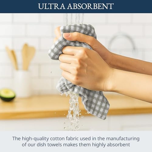 LANE LINEN Cotton Kitchen Towels Set, 4-Pack – Absorbent, Quick-Drying Dish Towels, Tea Towels, 18" x 28" - Slate Grey