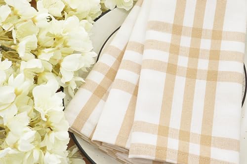 PurpleEssences Plaid Napkins 18x18 Homestead Plaid - Beige & White