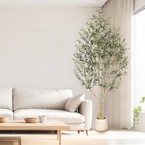 Realead 8ft Faux Olive Tree with Tall Exquisite Planter