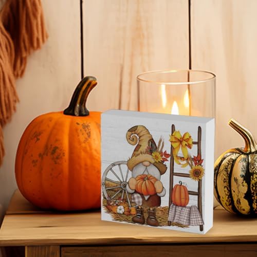Fall Gnomes Sign Fall Decorations for Home Office Indoor Fall Desk Decor for Bathroom Bedroom Autumn Thansgiving Decor 5 x 5 Inches