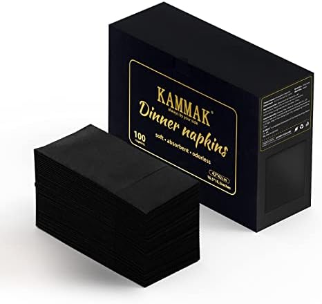 KAMMAK Black Napkins Disposable with Pocket Wedding Decorative Dinner Paper Napkins 100 Pack Linen Feel Prefolded Guest Hand Towels for Party Decoration, Cocktail Reception, Hotel (16.5 x 16.5 inch)