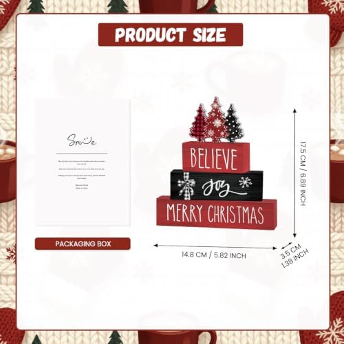 Smile 4 Pcs Merry Christmas Signs, Wooden Tabletop Decor