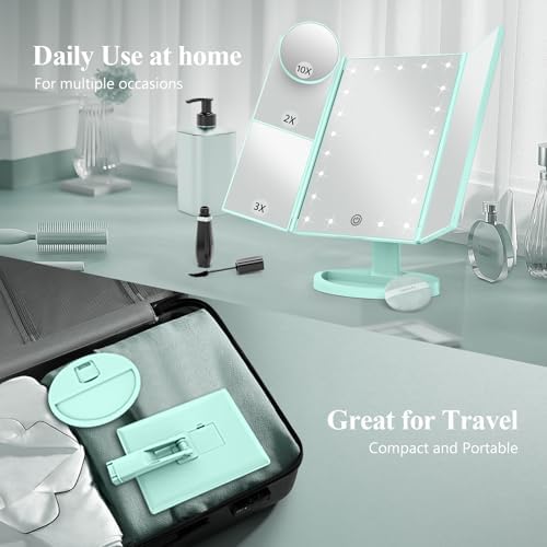 HUONUL 2X/3X/10X Magnifying Vanity Mirror with Light, Trifold Makeup Mirror