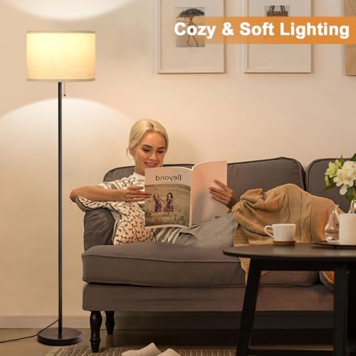 Ambimall Modern Standing Floor Lamp for Living Room & Bedroom with 3 Color Temperatures Bulb & Pull Chain Switch, 60"