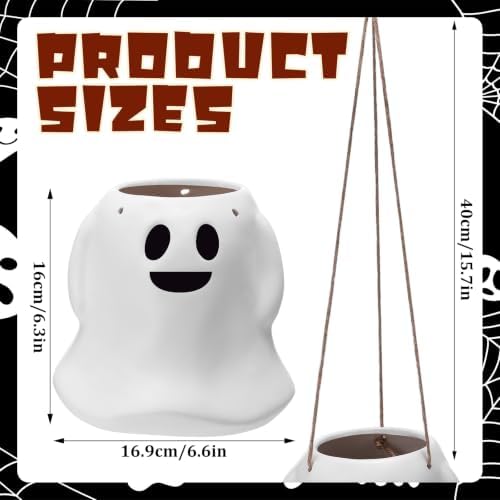 2 Pack Halloween Hanging Ghost Planter with Rope