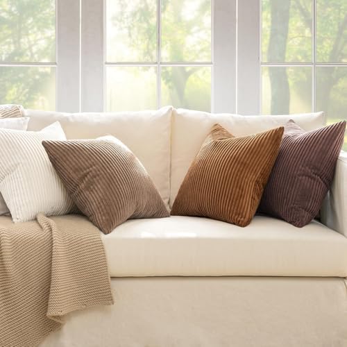 MIULEE Fall Corduroy Decorative Throw Pillow Covers Brown Series 20x20