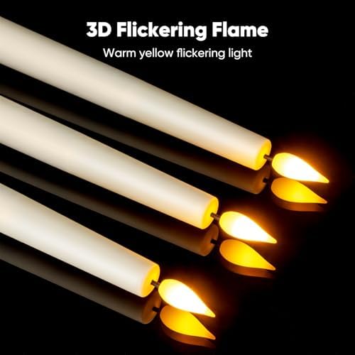 6 Pcs Window Candles with Remote and Timer, Flameless Taper Candles with Gold Holders, Battery Operated Christmas Candle, Ivory LED Candlesticks for Home Window Holiday Xmas Decor