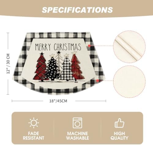 Artoid Mode Christmas Trees Wedge Shape Placemats for Round Table Set of 4, Winter Seasonal Kitchen Dining Table Decoration for Indoor Party Home