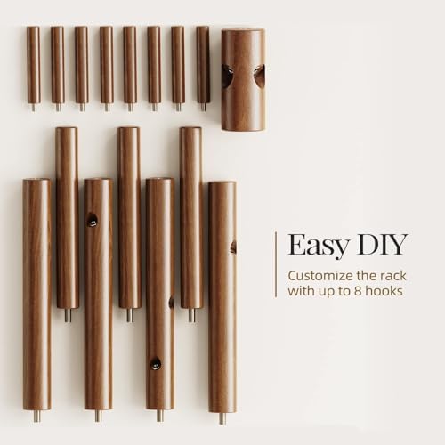 Pipishell Solid Wooden Coat Rack Freestanding with 8 Hooks, Brown