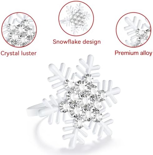 ZeeDix Set of 8 Christmas Snowflake Napkin Rings for Dinning Table Setting- White Rustic Dinner Tables Setting Decoration for Wedding Receptions, Christmas Holiday Party Dinner Parties
