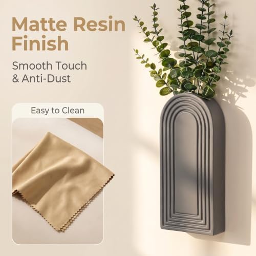 Dnnnii 2 Pack Wooden Wall Vase Set - Gray Finish Modern Farmhouse & Boho Wall Decor for Entryway, Hallway, Bathroom
