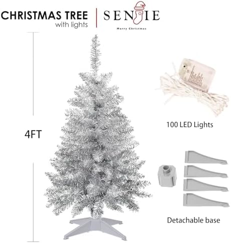 4FT Silver Artificial Small Christmas Tree Mini Tabletop Decor