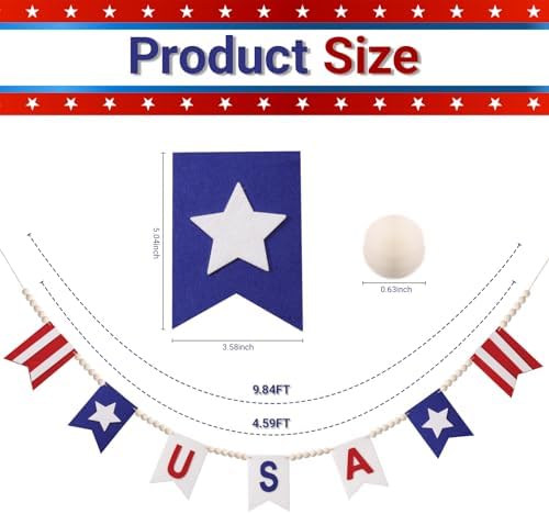 GreenD 4th of July Decorations 9.84FT 4th of July Garland Red White and Blue Garland with American Flag Style Patriotic Garland July 4th Decor Memorial Day Independence Day Mantel Wall Party Decor