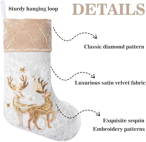 LUBOT New Christmas Stockings Set of 6 Embroidered 20" Xmas Family Traditional Fireplace Hanging Gold Sequin Decor Velvet Satin Fabric Gifts for Christmas Holiday